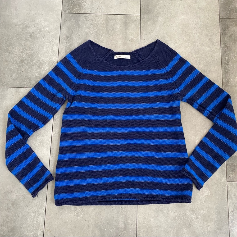 Old navy black and blue striped knit sweater Size M medium